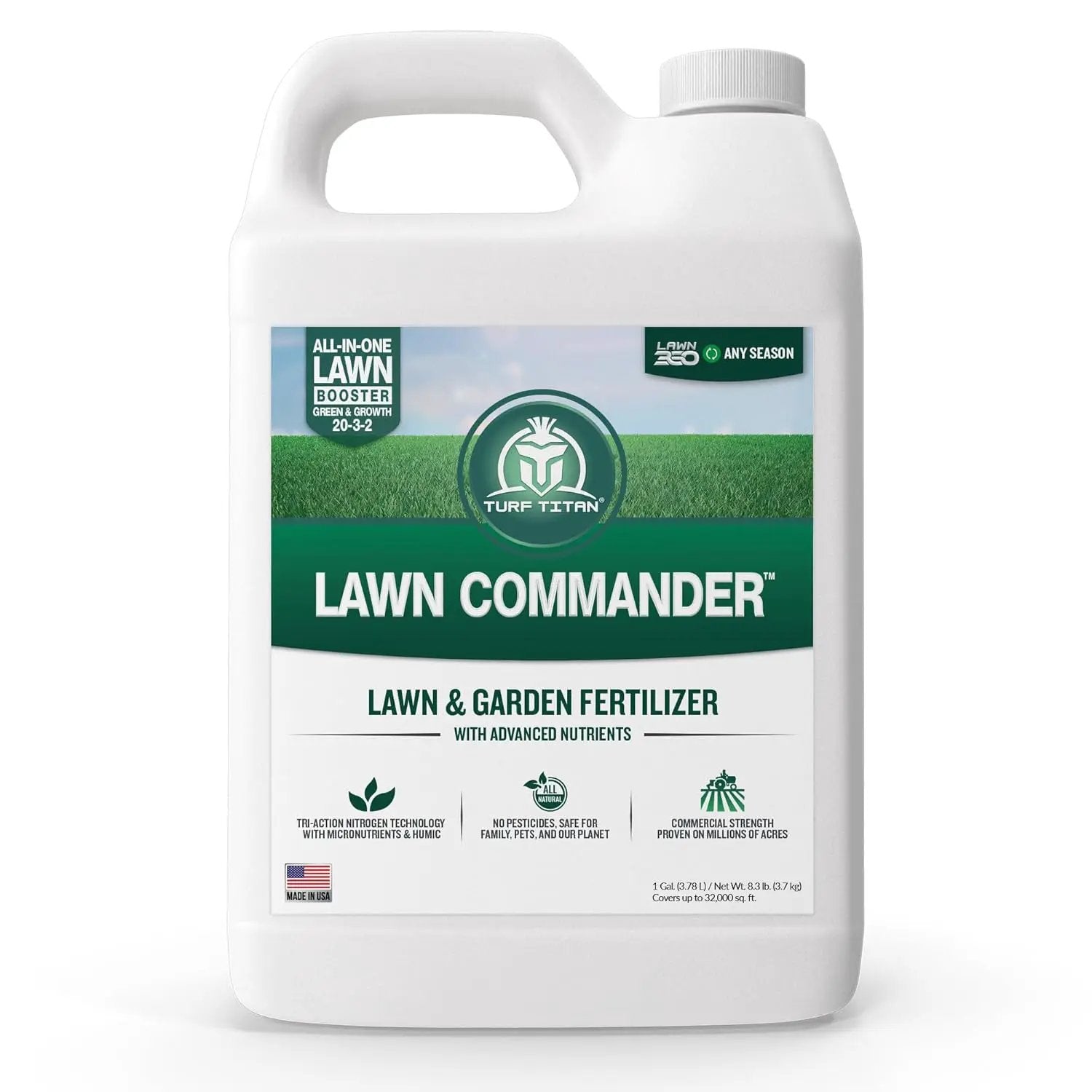 Turf Titan Lawn Commander – All-in-One Lawn Booster and Fertilizer (1 Gallon) – Peak Growth & Green Grass for All Seasons – Tri-Action Nitrogen Tech Fertilizer Concentrate – Covers up to 32,000 Sq Ft by GreenHaven Gardens