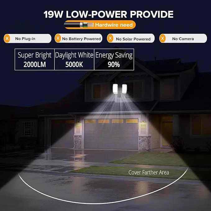 UME 19W LED Flood Light Motion Sensor Outdoor, 2 Adjustable Head, 2000LM, 5000K, IP65 Waterproof, Dusk to Dawn Security Light with Photocell for Exterior,Outside,Garage,House(Black) by GreenHaven Gardens