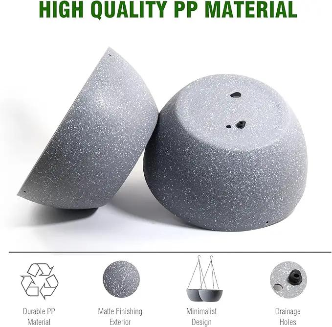WOUSIWER 13 inch 2 Pack Large Hanging Planters for Indoor Outdoor Plants with Drainage Holes and Chain, Round Hanging Flower Pots for Garden Home Porch Decor, Grey Speckles by GreenHaven Gardens