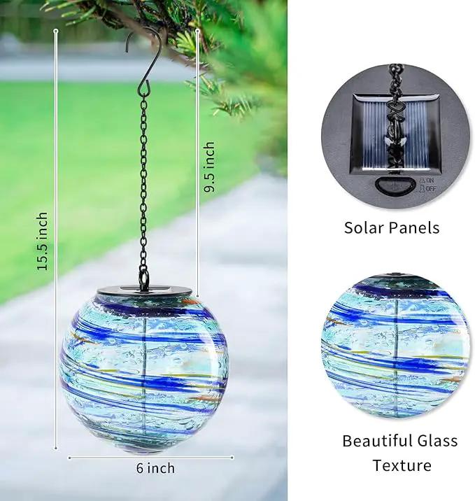VCUTEKA Solar Chandelier Outdoor, Hanging Glass Solar Light with Hook Up, Garden Lanterns Decor for Yard, Tree and Patio, Starry Blue by GreenHaven Gardens