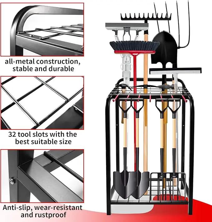 Trieez Garden Tool Organizer for Garage, Yard Tool Organizer with Hooks for Garage Organization and Storage - Sturdy Yard Tool Holder, Tool Rack for Shed, Outdoor, Tool Stand by GreenHaven Gardens