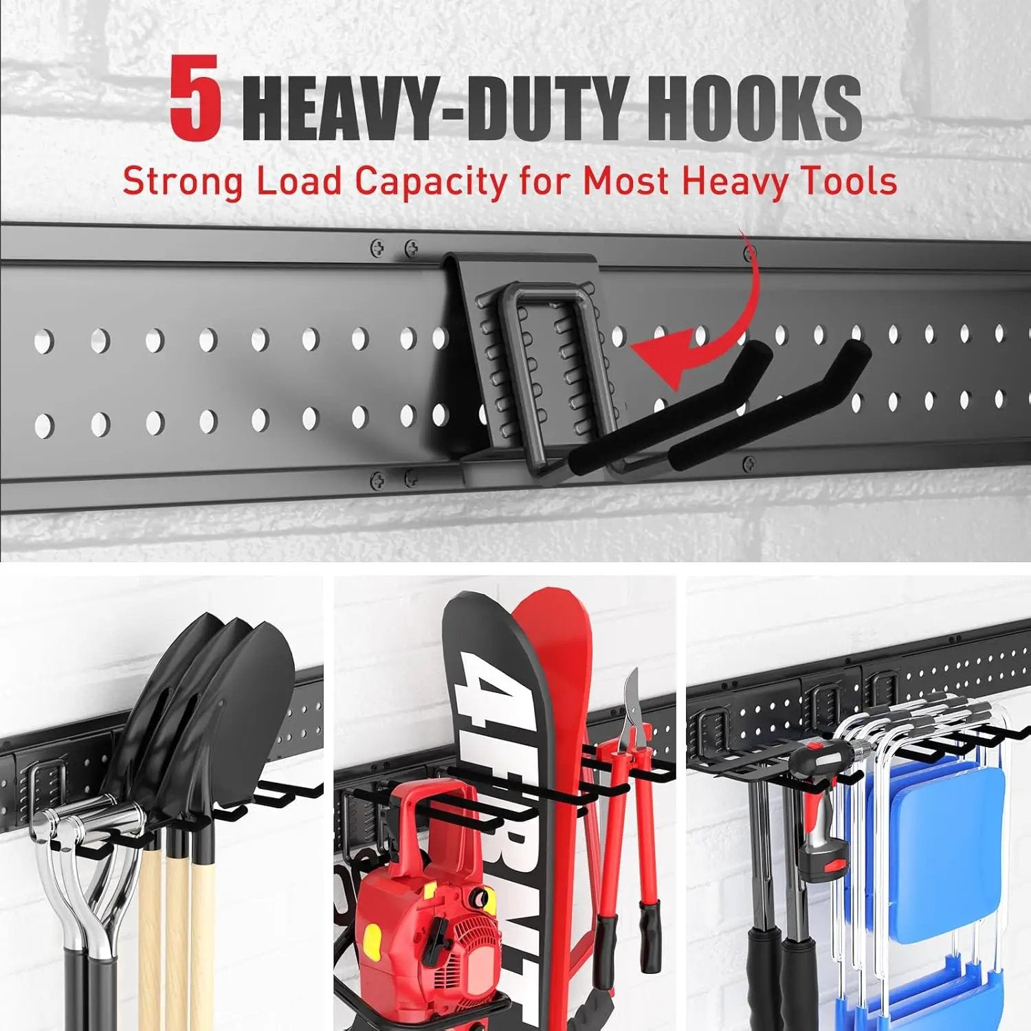 Garage Tool Organizer Wall Mount 48 inches with 10 Adjustable Heavy-Duty Hooks, Garage Organization, Garden Tool Storage Rack for Garage, Yard, and Shed, Holds Up to 400 lbs by GreenHaven Gardens