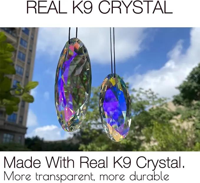 2PCS Simple Geometry Crystal Sun Catcher Prisms, STINO Hanging Suncatchers with Glass Prism, Rainbow Maker for Windows, Balcony, Kitchen, Garden Decoration (1, Oval Eye 2Pcs) by GreenHaven Gardens