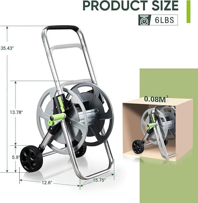 Garden Hose Reel Cart, Holds 75-150 Feet of 5/8-Inch Hose, Portable Hose Reel Cart With Wheels,Adjustable Handrail, Quick Hose Connector by GreenHaven Gardens