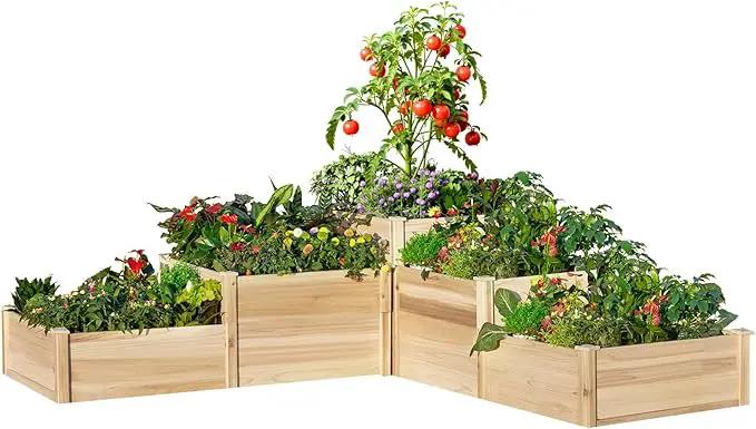 AMERLIFE 3-Tier Raised Garden Bed for Outdoor Gardening, Fir Wood Planter Box with Dividers, Tool-Free Assembly, Garden Box Perfect for Vegetables, Herbs, and Flowers by GreenHaven Gardens