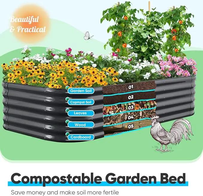 Quictent Galvanized Raised Garden Bed Kit, 8x4x1.5 ft Oval Metal Planter Box Tall for Vegetables Outdoor Backyard, Rubber Strip Edging Included (Dark Gray) by GreenHaven Gardens