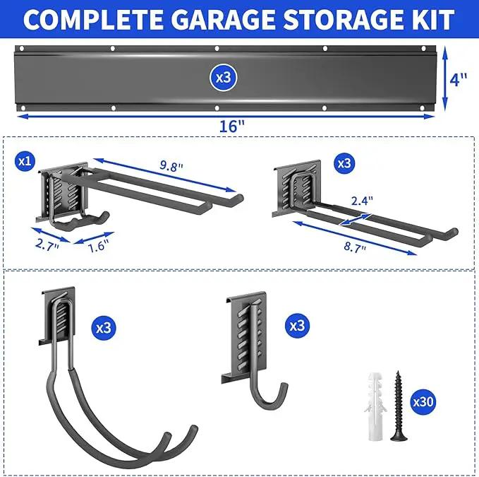 Garage Organization Tool Organizer Wall Mount, 64inch Heavy Duty Garden Tool Organizer Storage System, Easy Install with 10 Adjustable Hooks, for Garage, Basement, Shed, Workshop(Black) by GreenHaven Gardens