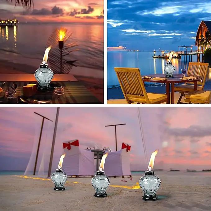 Tewei 4 Pack Grey Table Top Light Torches Outdoor, Mini Glass Torches Lanterns for Outside, Easy to Refill Citronella Torches for Garden Patio Yard Party by GreenHaven Gardens