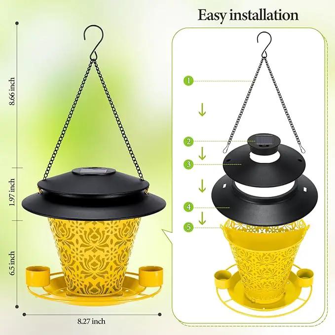 Solar Bird Feeders for Outside Hanging Metal Wild Bird Feeder Solar Lanterns Outdoor Waterproof Garden Decor for Yard Yellow by GreenHaven Gardens