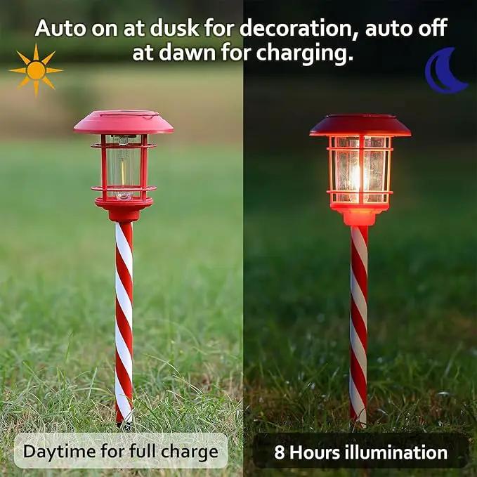 Dynaming 6 Pack Dual Use Solar Christmas Path Lights Outdoor, Hanging Lantern Solar Garden Light with Edison Bulb, Xmas Pathway Markers, Auto On/Off Candy Cane Lights for Patio Yard Walkway Driveway by GreenHaven Gardens