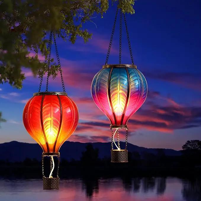 TERESA'S COLLECTIONS 2 Pack Hanging Solar Lantern Outdoor Garden Decor ,Waterproof Plastic Hot Air Balloon Red Flickering Flame Effect Lantern for Yard Tree,Gift for Mom Lovers,18" by GreenHaven Gardens