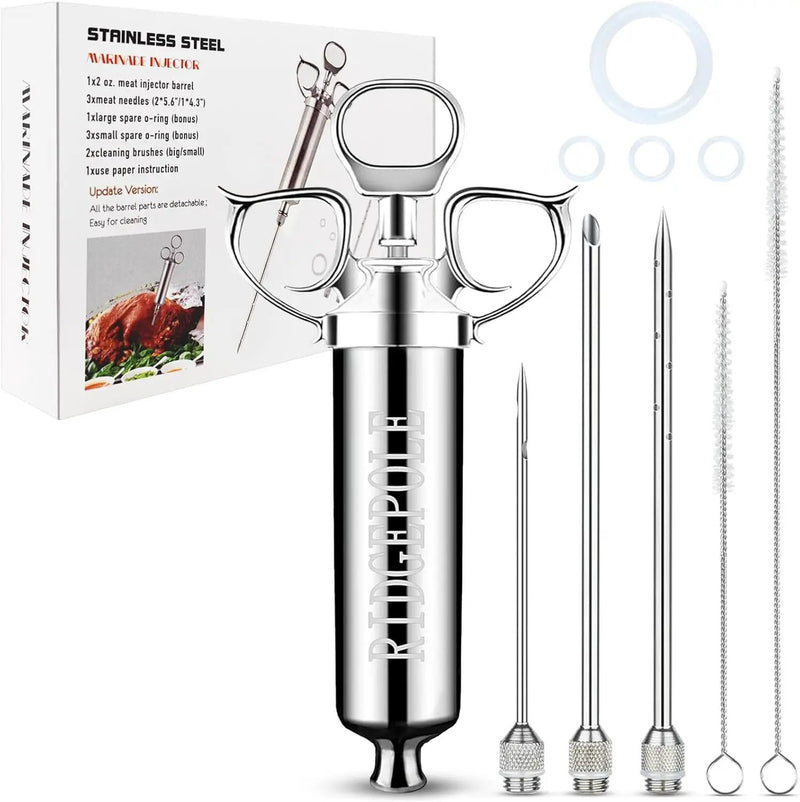 Meat Injector, Marinade Injector with 3 Marinade Needles,Seasoning Injector, Turkey Injector Syringe，2-OZ Large Capacity, All Stainless Steel 2024 UPDATE by GreenHaven Gardens
