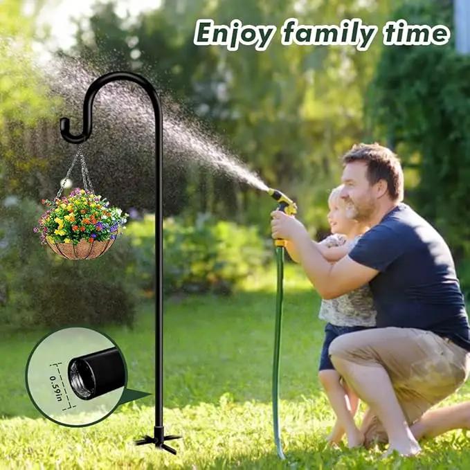 76 in Outdoor Shepherd Hooks for Hanging Plants, Garden Adjustable Heavy Duty Hummingbird Feeder Pole Stand Hanger with Stand for Solar Lantern Flower Baskets Wind Chimes, Black 1 Pack by GreenHaven Gardens
