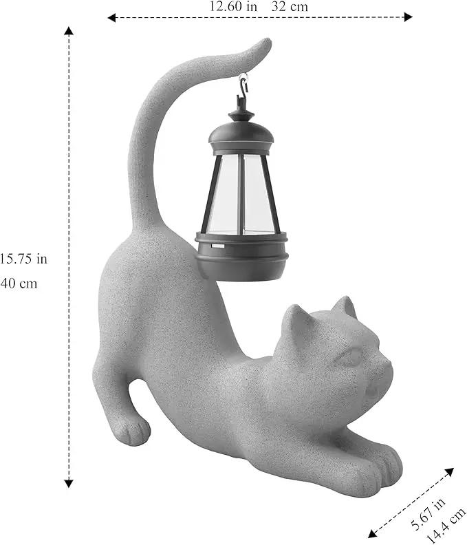 Solar Cat Garden Statue 15 Inch Porch Patio Decor for Outside Yard Decoration Outdoor Unique Housewarming Gardening Birthday Gifts for Cat Lovers Women Grandma by GreenHaven Gardens