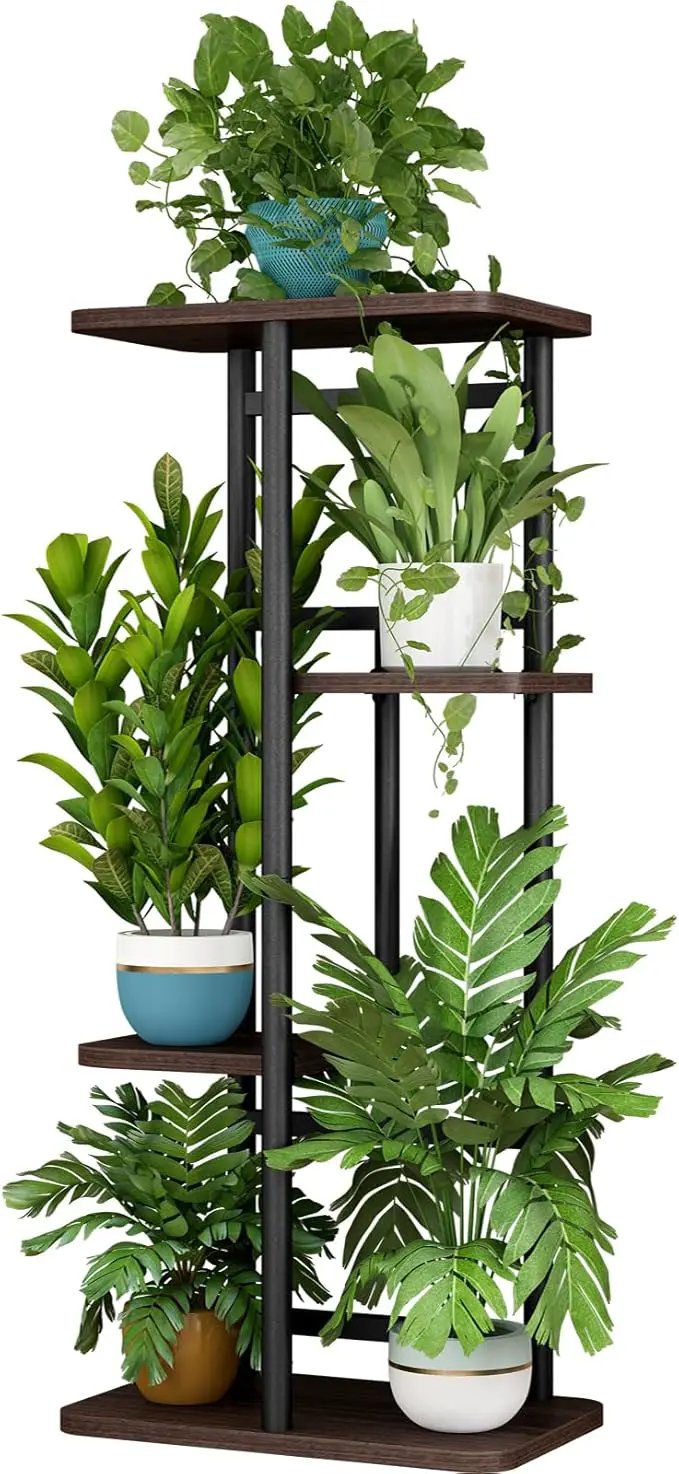 LINZINAR Plant Stand 4 Tier 5 Potted Indoor Plant Shelf Multiple Stands for Garden Corner Balcony Living Room by GreenHaven Gardens
