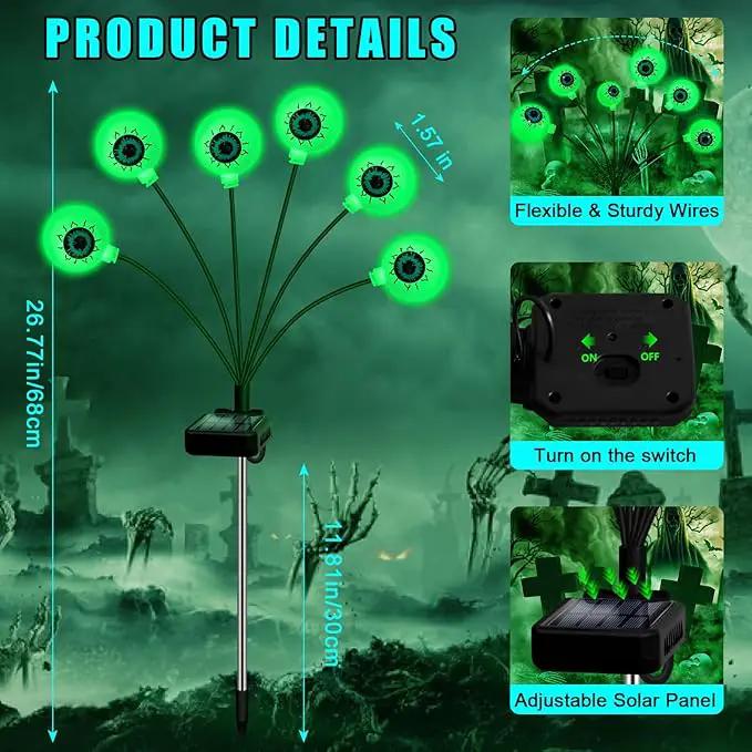 Solar Halloween Decorations, 4 Pack 24 LED Spooky Eyeball Lights, Green Eyeball Swaying Firefly Lights,Waterproof Solar Halloween Path Lights for Yard Garden Lawn Party Decor by GreenHaven Gardens