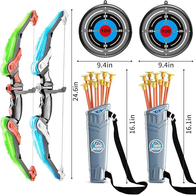 TEMI Bow and Arrow Set for Kids - Archery Toy Set - LED Light Up with Suction Cup Arrows, Target & Quiver, Indoor and Outdoor Toys for Children Boys Girls by GreenHaven Gardens
