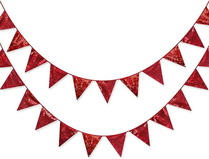 Red Party Decorations Double Sided Sequin Red Triangle Pennant Banner Flag Bunting Garland for Birthday Graduations Anniversary Wedding Engagement Bachelorette Valentines Bridal Shower Hen Party Decor by GreenHaven Gardens