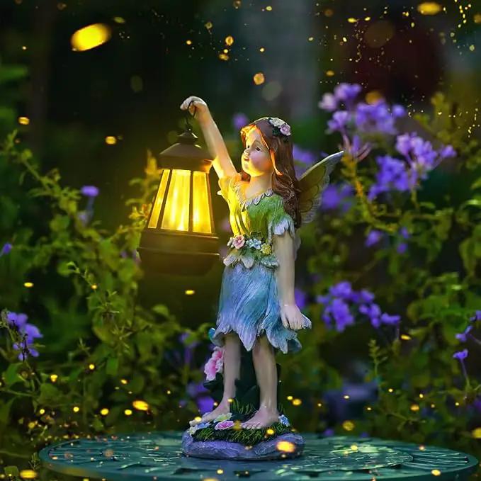 Fairy Garden Statue Solar Garden Fairy with Lantern Light Outdoor Garden Decoration Waterproof Solar Garden Sculpture for Patio Yard Lawn Gift for Mom Grandma by GreenHaven Gardens
