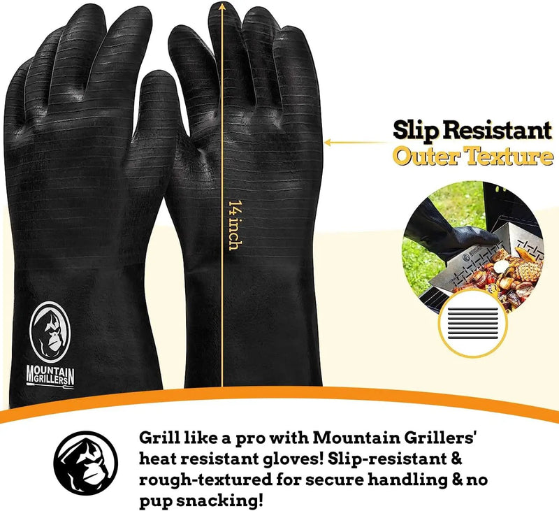 Mountain Grillers Extreme Heat Resistant Gloves for Grill BBQ High Temperature Fire Pit Gloves Barbecue Cooking, Smoker, Oven, Fryer, Grilling Waterproof, Fireproof Oil Resistant Neoprene Coating 18in by GreenHaven Gardens