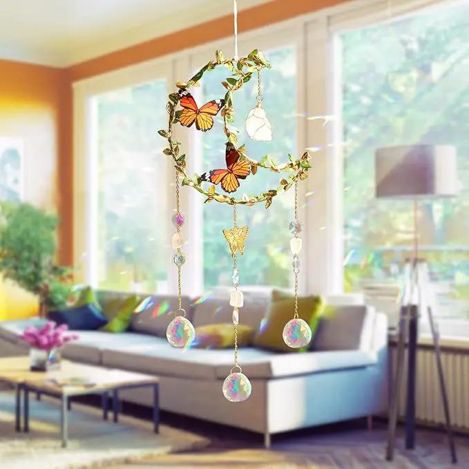 Suncatcher Moon Crystal Rose Quartz Sun Catcher Window Hanging, Good Luck Charms Gifts for Women Chrismas Thanksgiving Birthday Crystal (Rose) by GreenHaven Gardens