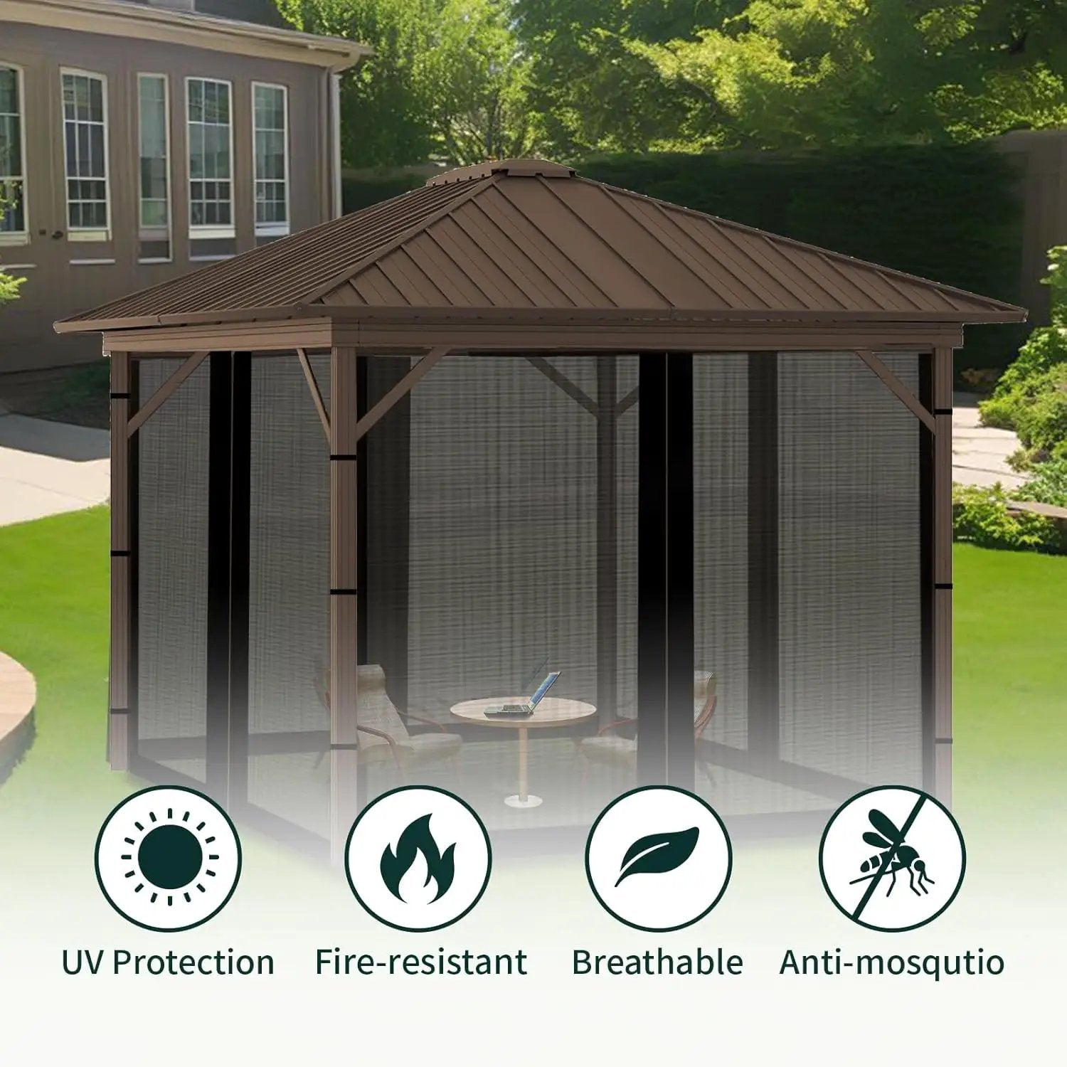 Replacement Gazebo Mosquito Netting 8' x 8',Universal Netting for Canopy Tent,4-Panel with Zipper for Outdoor Patio,Backyard (Mosquito Net Only,Black) by GreenHaven Gardens