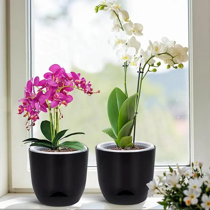 QCQHDU 2 Pack Orchid Pots with Holes for Repotting, Double-Layer and Self Watering Orchid Pot with Good Air Circulation by GreenHaven Gardens