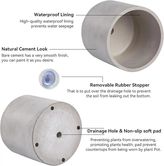 Ekirlin 3.5 in Plant Pot Indoor - Grey Cement Planters with Drain Hole, Removable Rubber Stopper, Non-Slip Soft Pad - Concrete Planter for Most Indoor Plants and Flowers by GreenHaven Gardens