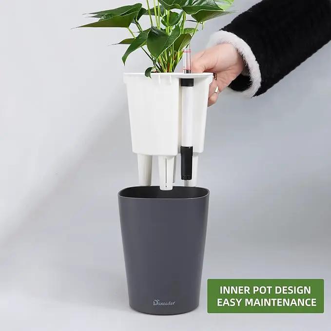 Dexceder 6x7 Self Watering Planter Indoor Outdoor, Matte Table Flower Plant Pot with Water Level Indicator (Slate Gray) by GreenHaven Gardens