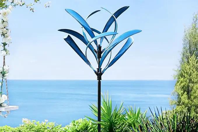 LimeHill Wind Spinner for Yard and Garden - Large Metal Kinetic Wind Sculptures for Outdoor Decorations (Blue Lotus 2) by GreenHaven Gardens