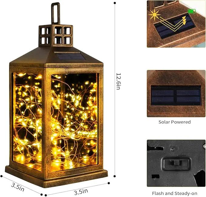Solar Lantern Outdoor, Garden Hanging Lantern Solar Powered - Glass Waterproof Brushed Copper Solar Table Lantern Decorative Lights Flash and Steady-on Modes for Patio, Backyard, Garden by GreenHaven Gardens