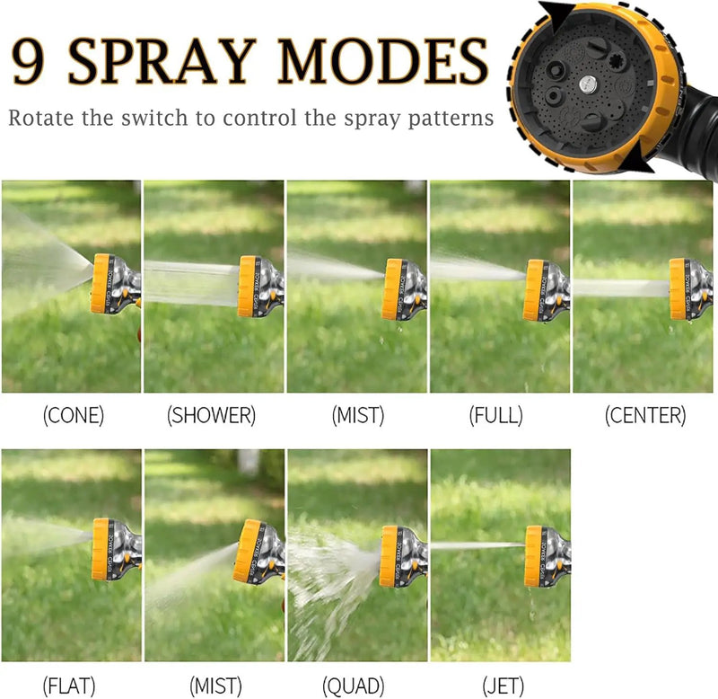 Garden Hose Nozzle, Heavy Duty Metal Water Hose Nozzle with 9 Adjustable Spray Patterns by GreenHaven Gardens