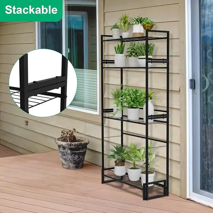 Plant Stand, 4 Tier Stackable Tiered Plant Stand, Scalable Heavy Duty Tall Plant Shelf for Indoor Outdoor, Garden, Display Shelves, Flower Pot Holder, Black by GreenHaven Gardens