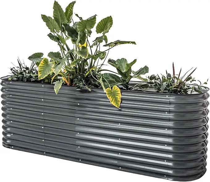 Vego garden 32" Extra Tall Raised Garden Bed Kits, 9 in 1 Modular Raised Planter Box for Vegetables Flowers Fruits Oval Metal Raised Garden-Modern Gray by GreenHaven Gardens