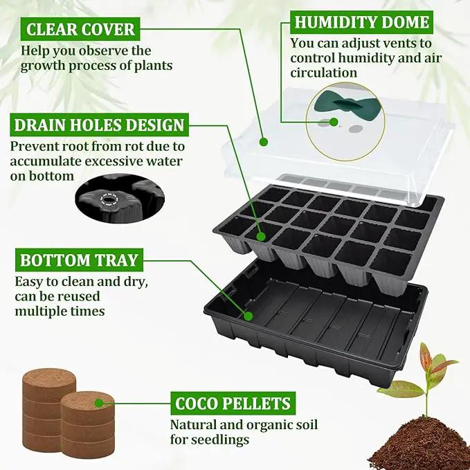 Halatool Seed Starter Kit, 2 Pack Seed Starter Trays with 50 Pcs Coco pellets and 2 Garden Tools & 100 Plant Labels, Greenhouse Indoor Seed Germination System for Herbs, Vegetables and Flowers (Black) by GreenHaven Gardens