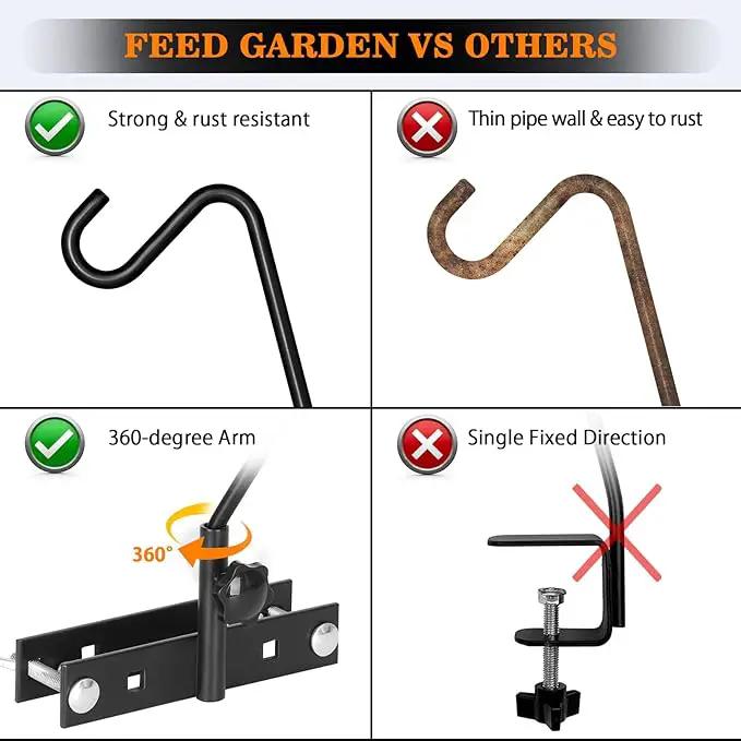 FEED GARDEN Upgraded 2 Pack 13.5 Inch Deck Hooks for Railing, Adjustable Deck Hangers, 360 Degree Swivel, for Hang Humming Bird Feeders,Lanterns, Wind Chimes, Flower Basket and Suet Baskets by GreenHaven Gardens