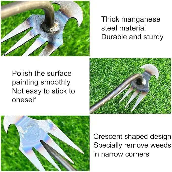 Weed Removal Tool, 2025 New Garden Weeding Tools Manganese Steel Hand Weeder Tool with Handle, 4 Teethes Dual Purpose Manual Weeders Tool Weed Pulling Tool for Garden (Wooden Handle) by GreenHaven Gardens