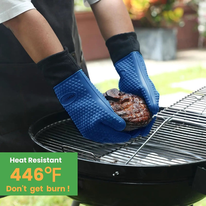 GEEKHOM BBQ Gloves Heat Resistant Oven Mitts - Silicone Grilling Gloves with 13.7" Arm Protection - Waterproof Pot Holder Non-Slip for Men & Women, Kitchen Outdoor Cooking, Baking, Camping, Royal Blue by GreenHaven Gardens