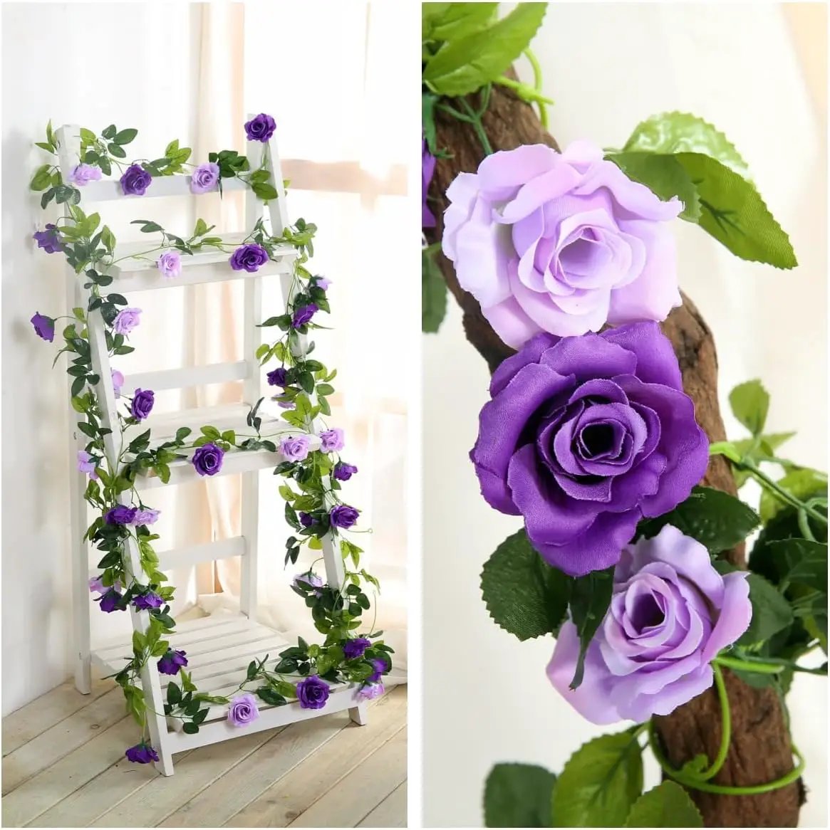JUSTOYOU 2 Pack (15.8FT) Fake Rose Garland, Artificial Roses Vines Flower Garland Hanging Floral Vine Wedding Home Backdrop Party Arch Arrangement Decoration by GreenHaven Gardens