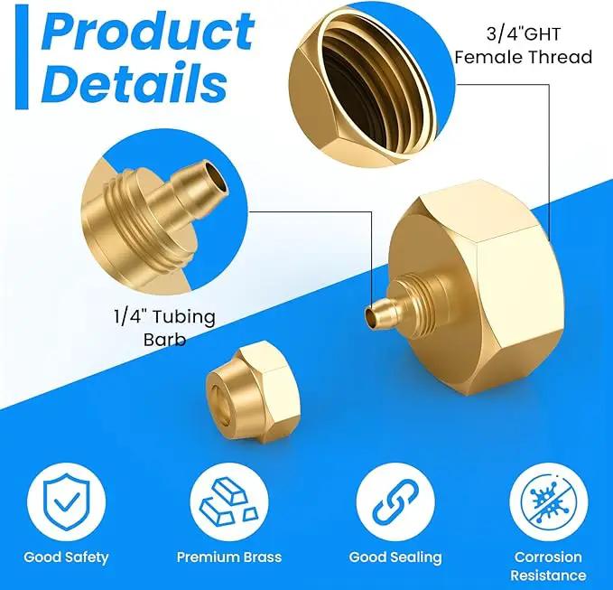 SDTC Tech 2 Pack Garden Hose Adapter, Solid Brass Drip irrigation hose connector, Standard 3/4" GHT Female Thread to 1/4" Tube Adapter for Water Hose, Convert 3/4" Garden Hose to 1/4" Tube by GreenHaven Gardens