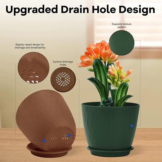 Plant Pots – 6 Inch Planters with Drainage Holes and Saucers, Flower Pots for Indoor and Outdoor Plants, Nursery Planting Pots (Pack of 5, Multicolor) by GreenHaven Gardens