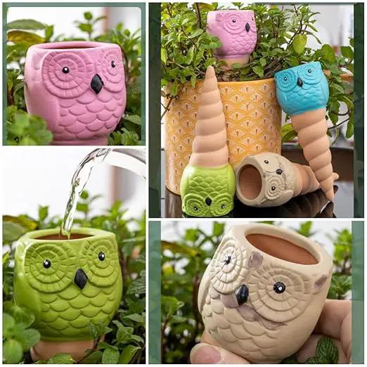 4 Pack Plant Watering Devices, Owl Shape Terracotta Watering Spikes, Vacation Self Watering Planter Insert, Automatic Plant Waterer for Indoor Outdoor Plants by GreenHaven Gardens