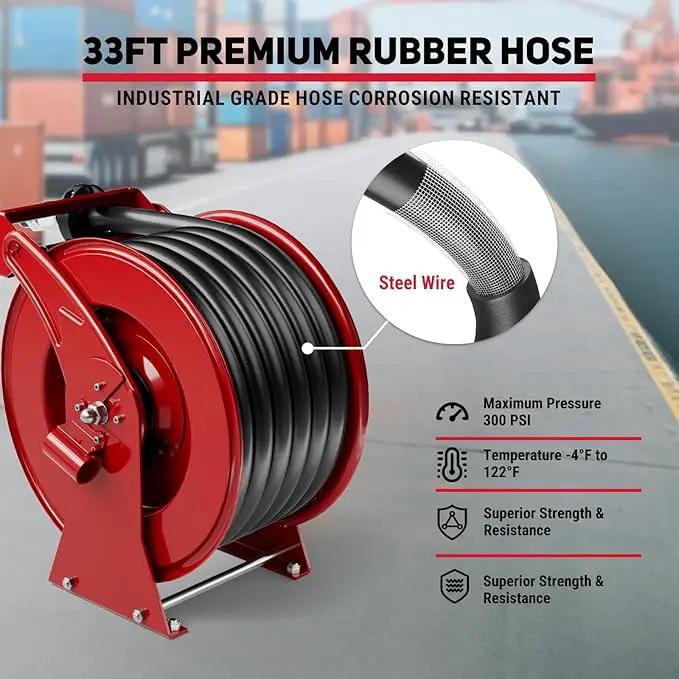 Fuel Hose Reel, 1" x 33' Retractable Diesel Fuel Heavy-duty Steel Construction with Refueling Nozzle, 300 PSI Diesel Reel Used for Aircraft Ship Vehicle Tanker Truck by GreenHaven Gardens
