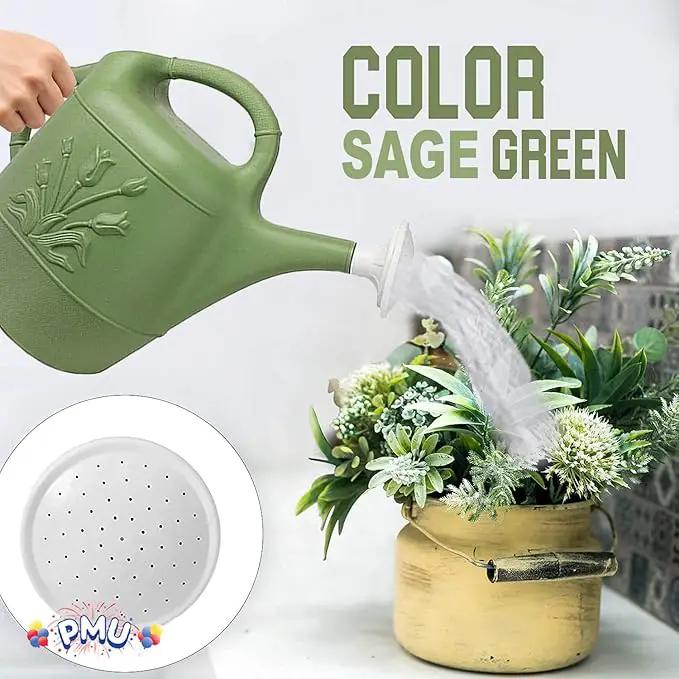 PMU 2 Gallon Watering Can - Garden Watering Can for Indoor & Outdoor Plants - Plastic Water Can with Detachable Sprinkler Head - Large Water Pot, Made in USA - Sage Green Pkg/6 by GreenHaven Gardens