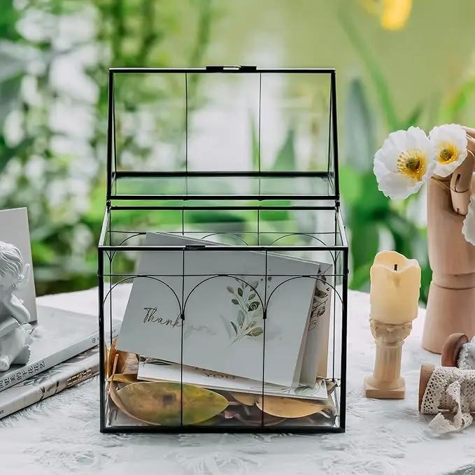 NCYP Glass Terrarium with Lid for Cacti, Succulents, Small Plants - 7.5 x 4.9 x 9 inches Closed Geometric Planter Box - Home Indoor Tabletop House Shape Decorative, Black (Terrarium Only) by GreenHaven Gardens