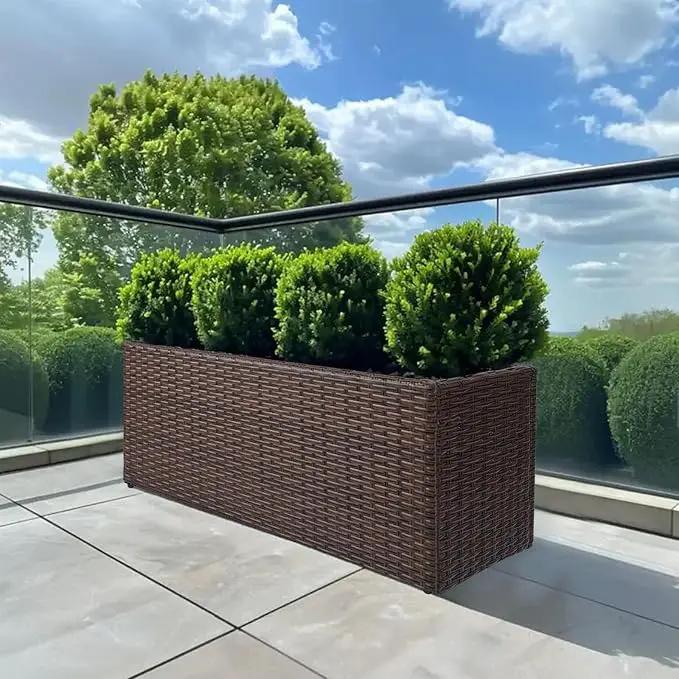 LEWIS&WAYNE Large Rectangular Block Planter Box Handmade Wicker Tall Planters for Outdoor Plants with Removable Liners Modern Planter for Indoor Outdoor Patio Deck - Brown, 36''x12''x16'' by GreenHaven Gardens