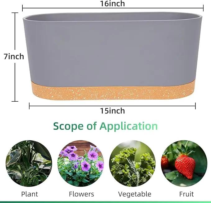 QCQHDU 16" L x 7.6" W x 7" H Window Planter Box, 2 Pack Self Watering Pots for Indoor Plants with Drainage Holes & Saucer, Outdoor Flower Pots Home Garden Modern Decor by GreenHaven Gardens