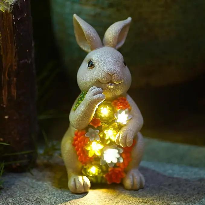 Nacome Solar Garden Outdoor Statues Bunny with Succulent and 7 LED Lights – Lawn Decor for Patio, Balcony, Yard Ornament - Unique Housewarming Gifts by GreenHaven Gardens