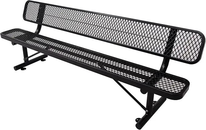 8 FT Heavy Duty Metal Park Bench for Outside, Black Bench with Backrest,4-6 Person Seat, Outdoor Commercial Metal Mesh Benches for Shopping Mall, Lawn, Park, Deck, Garden, Patio, Porch by GreenHaven Gardens