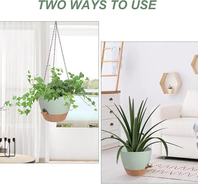 Hanging Planters for Indoor Outdoor Plants, 1 Set Self Watering Hanging Pot with Drainage Holes & Removable Tray (Green-12inch, 12'') by GreenHaven Gardens